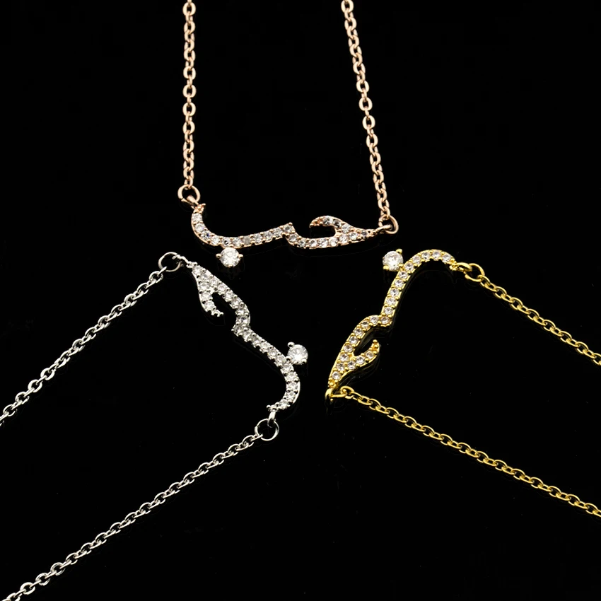 

Handmade Bff Gift CZ Arabic Love Statement Necklace Women Kolye Rose Gold Filled Arabic Crystal Pendant Choker Necklace Jewelry
