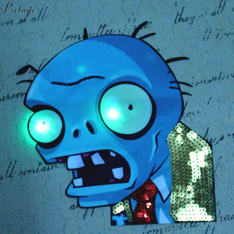

Pulaqi Zombies LED Sequins Patch On Clothes DIY Embroidered Patches For Clothing Sewing On Caroon Patches Cute Badges For Kids