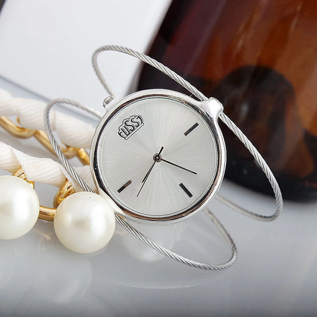 Luxury Stainless Steel Cuff Bracelets&Bangle Round Dial Analog Quartz Wrist Watch Love Charm Bracelet Dress Watch For Women Girl