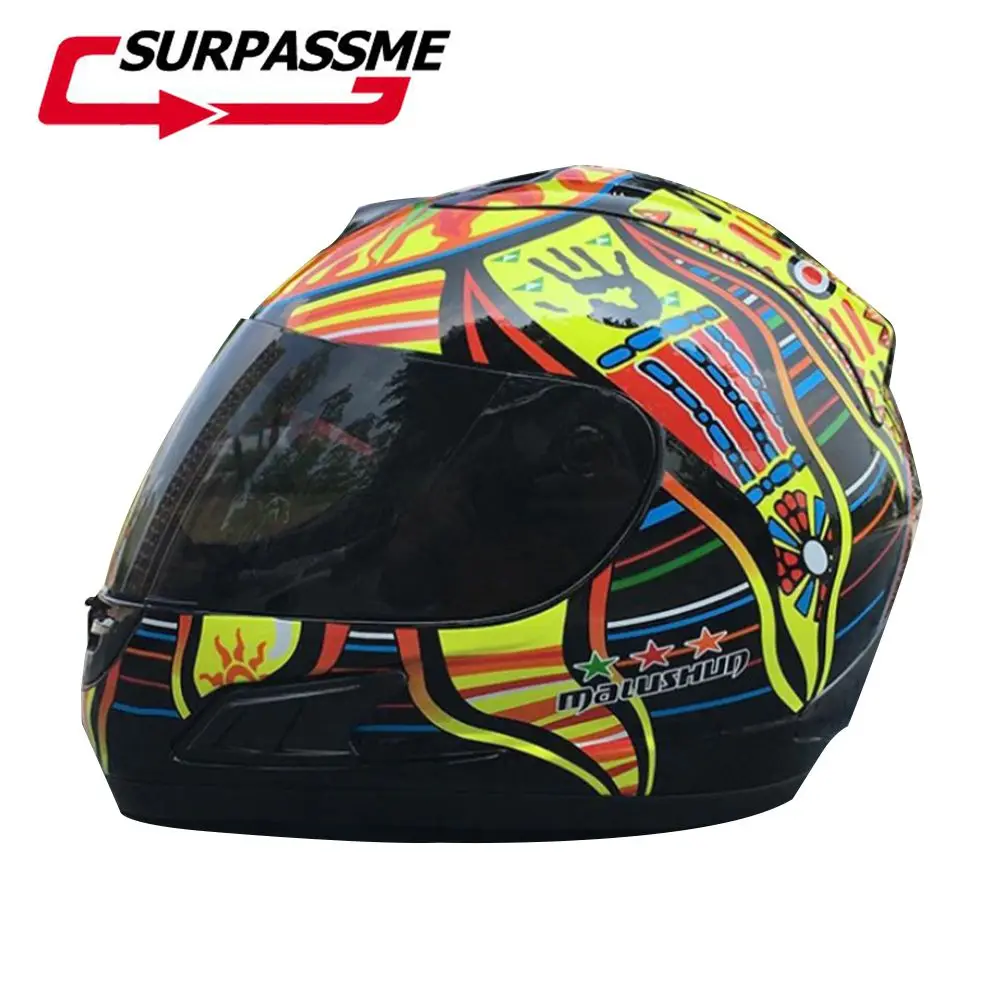 Cool Men Black Motorcycle Helmet Rossi Five Continents NUmber 46 Pattern Motocicleta Cascos