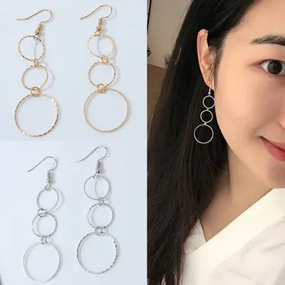 

Fashion Geometric Size Circle Irregular Fashion Tassel Earring, Golden Multi-circle Long Earrings Jewelry Accessories