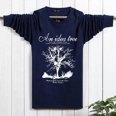 tree-blue FAISIENS мужские хлопковые футболки с длинным рукавом большой размер футболка большой 6XL 7XL 8XL принт Рождественская елка желаний Осенняя футболка темно-синие Топы - Цвет: tree-blue