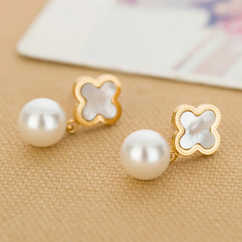 

2016 The Most Popular Flower Shell 316L Stainless Steel Pearl Charm Jewelry Women Earrings