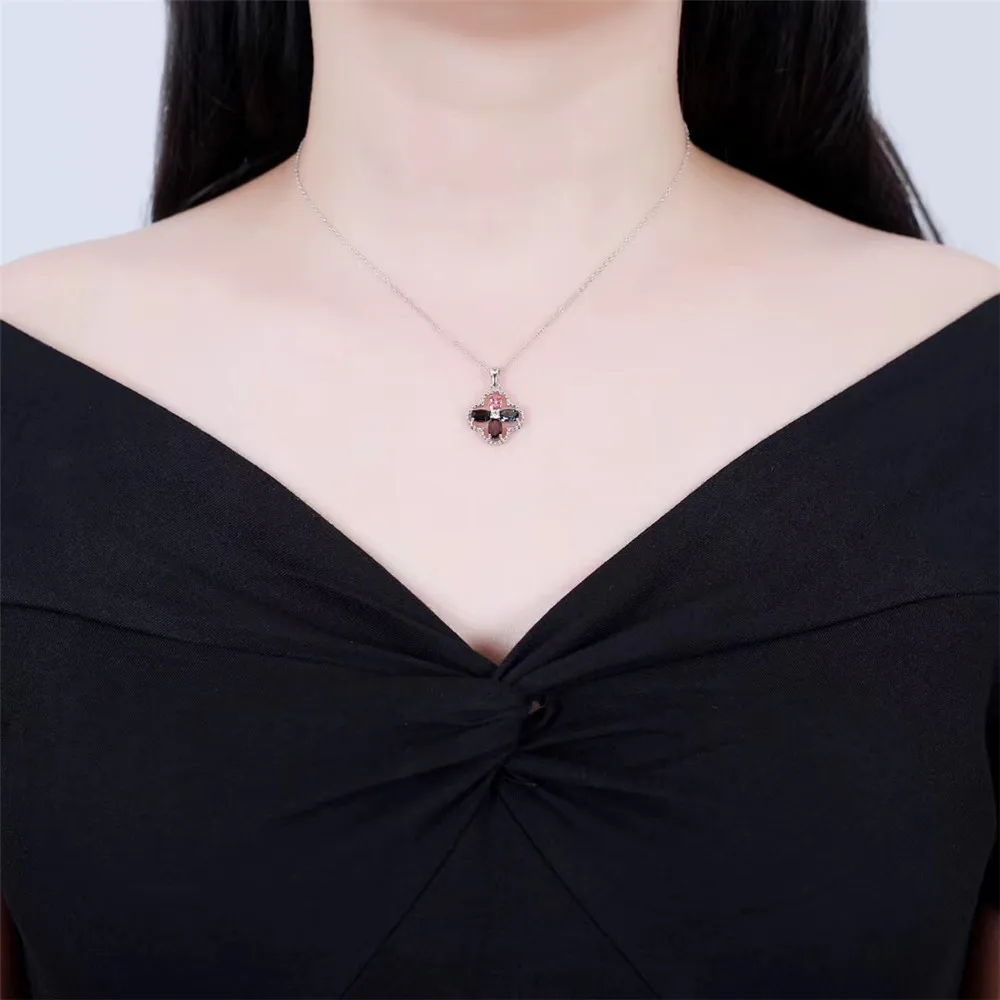 Драгоценный камень fine jewelry завод 925 стерлингового серебра натуральный турмалин цветок Форма Шарм Ожерелье Подвеска для женщин