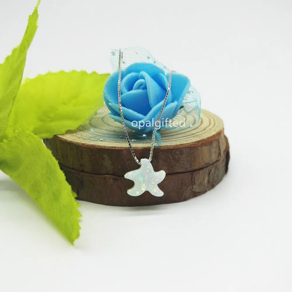 

1pc Free Shipping Lab Created Opal Sea Star/Starfish Blue/white Fire Opal Women Jewelry 925 Silver Gold opal Pendant Necklace