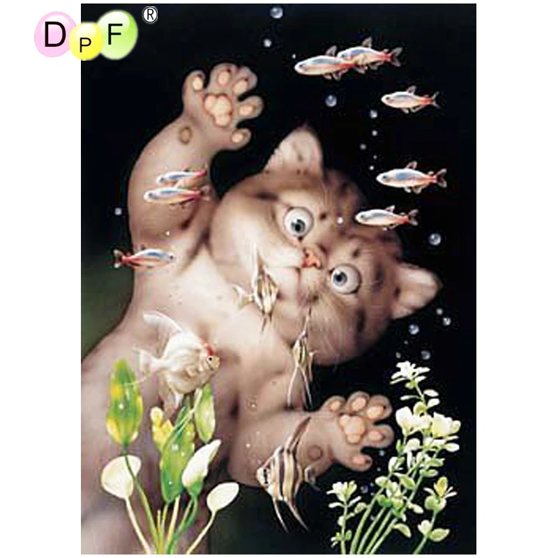

DPF DIY Magic Cube Cross Stitch crafts cat loves fish 5D full Round Diamond Painting Diamond Embroidery gift Mosaic Home Decor