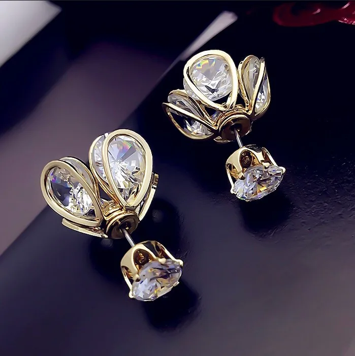 Серьги-гвоздики с мерцающей короной из аниса, кубический циркон, двойные Двухсторонние серьги, женские модные ювелирные изделия Aretes