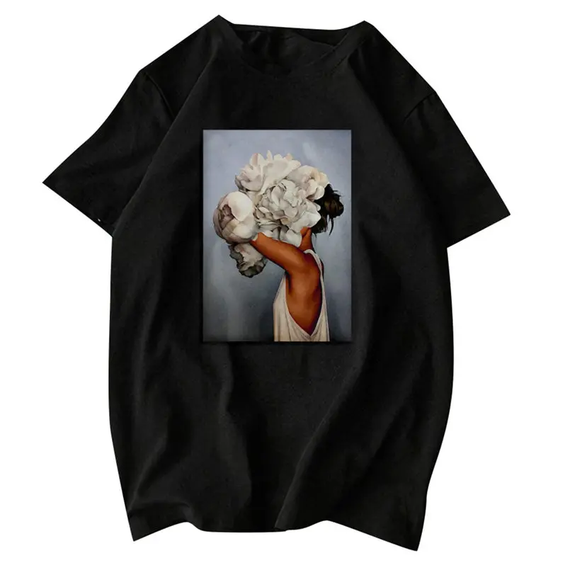 New Women Girls Clothes Summer Plus Size Feather Printed Tees T-shirt Short Sleeve Vintage Classic T-Shirts Top Tee Tops #4R02 (7)