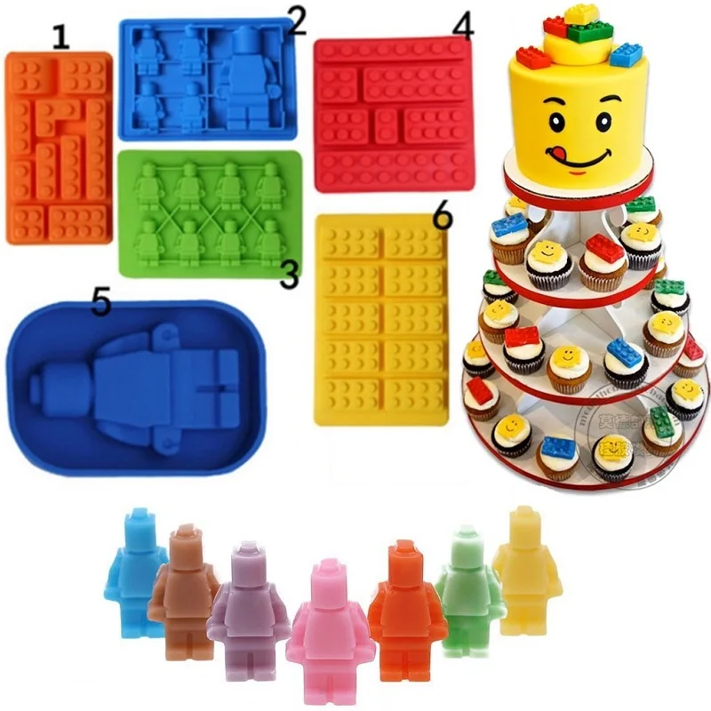 Lego Silicone Mold Mini Figure Robot Shape Cake Tools Holes Lego Ice Cube Tray Mold Chocolate Cake Jelly Jello Fondant Moulds