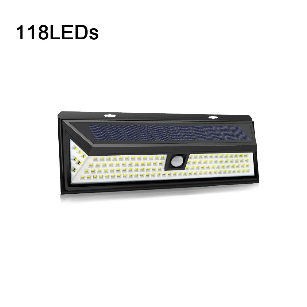 118LEDS Lamp Солнечные настенные лампы с датчиком движения PIR, светодиодный светильник на солнечной батарее, уличный светильник для крыльца, сада, двора, лампа, водонепроницаемый Ночной светильник, аварийный светильник - Цвет абажура: 118LEDS Lamp