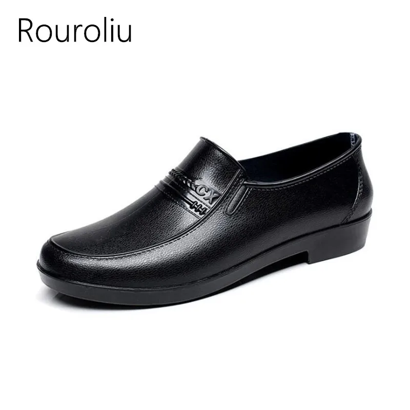 

Rouroliu Waterproof Rainboots Work Water Shoes Men Wellies Spring Autumn Non-Slip Male Ankle Rain Shoes RT301