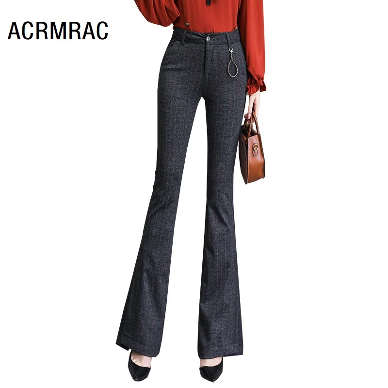

Women pants Slim spring autumn High waist stripe Flare pants casual pants Women 089