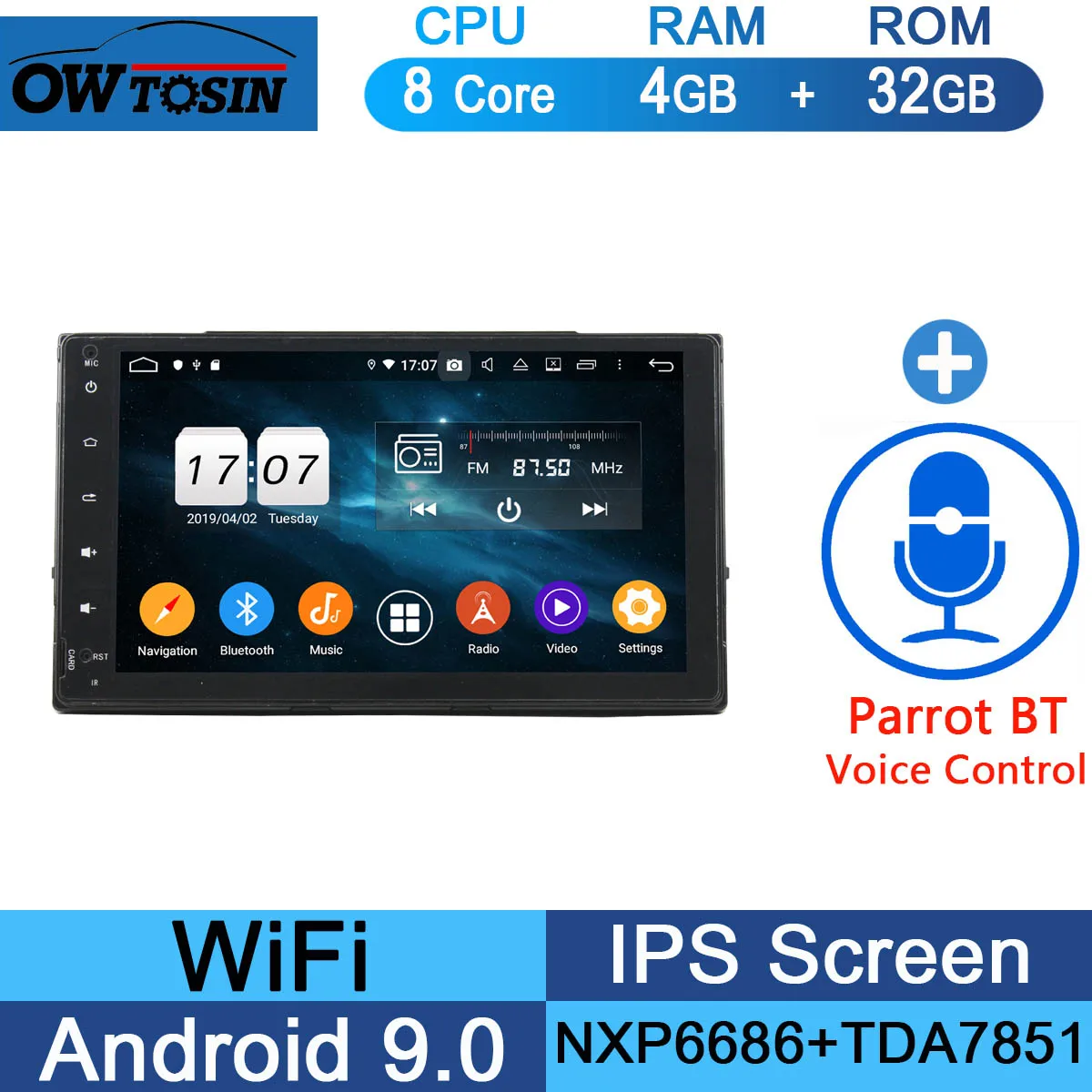 " ips 8 Core 4G+ 64G Android 9,0 автомобильный DVD мультимедийный плеер gps Радио для Toyota Corolla DSP CarPlay Parrot BT - Цвет: 32G Parrot BT