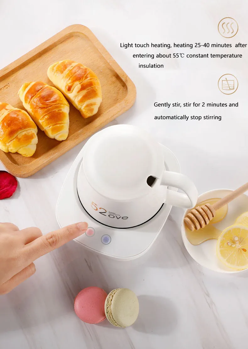 55 Celsius Thermostat Heating Cup Magnetic Stirring Cup Personal Health Cup Desktop Heated Mug Plate for Tea Coffee Milk