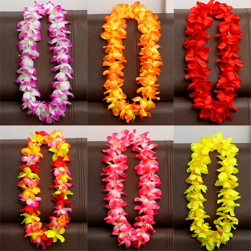 

1pc Hawaiian leis Garland Necklace Dancing Artificial Flowers Wreath Colorful Fancy Dress Hawaii Beach Fun Party Supplies