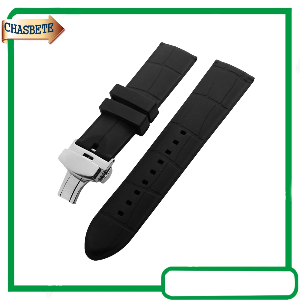 

Silicone Rubber Watch Band for Patek Philippe Blancpain 24mm Butterfly Buckle Resin Strap Belt Wrist Loop Bracelet Black + Pin