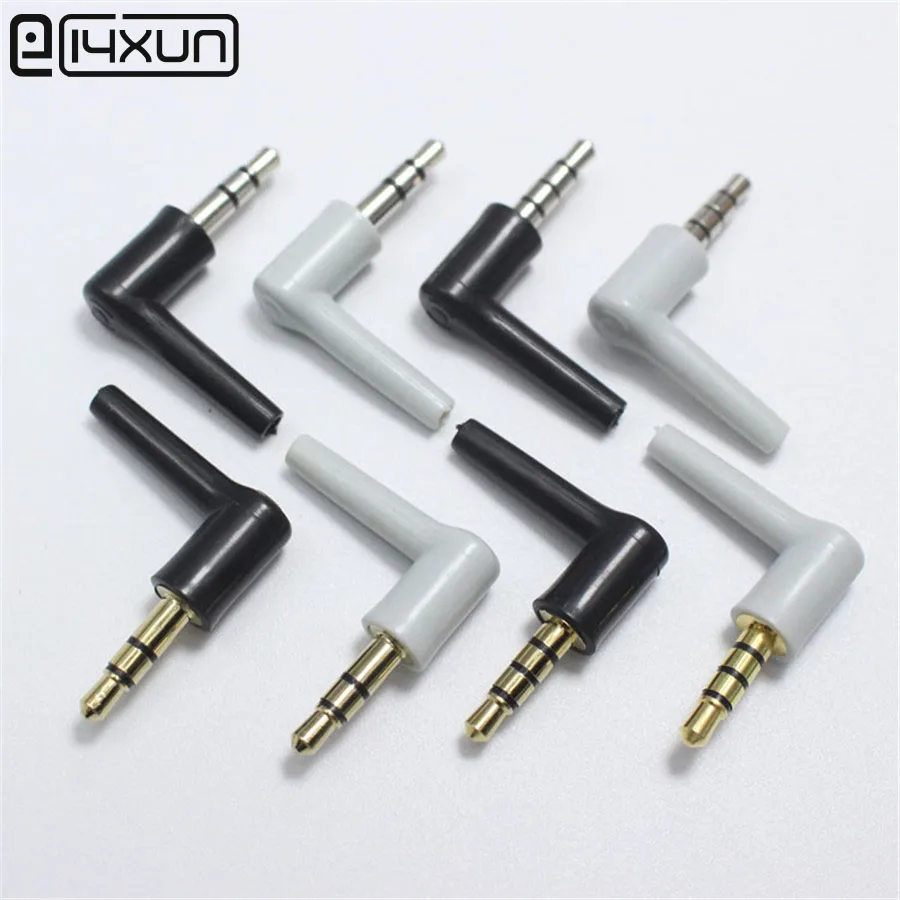 

10pcs 3.5mm stereo headset plug 3 4 pole 3.5 Audio Plugs Jack Adaptor Connector for iphone ect 90 Degrees Black