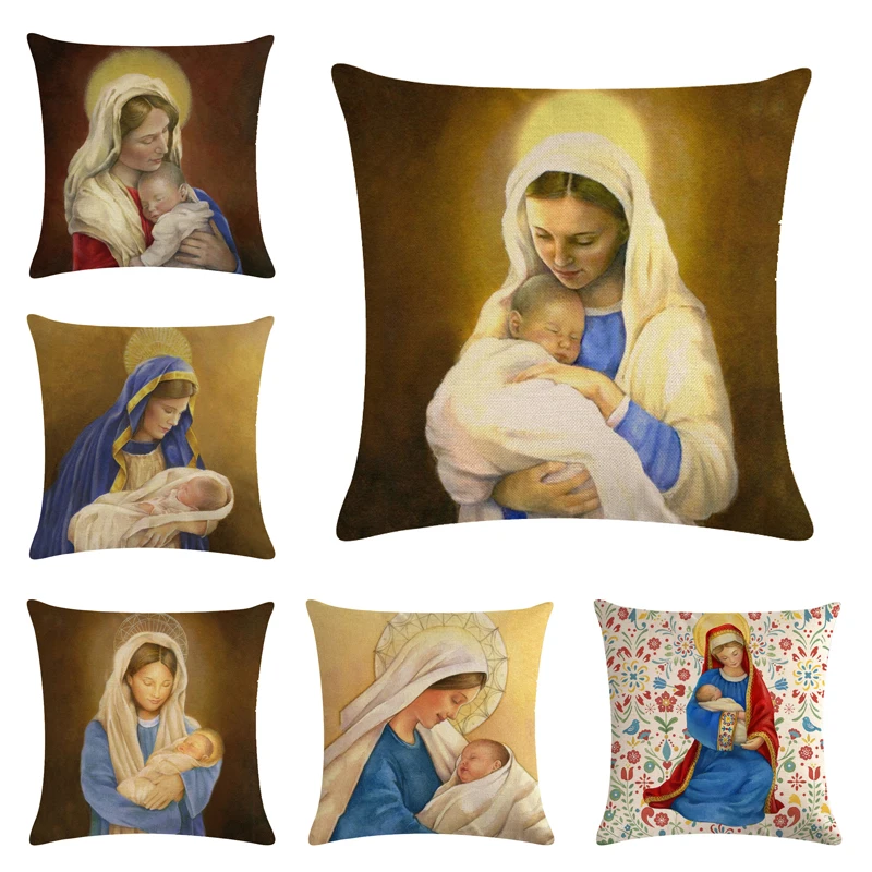 

Christianity The Virgin and Child printed linen pillow case Jesus religious beliefs household cushion cover 45*45cm
