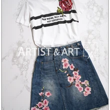 Стиль, хлопок, модный принт, короткий рукав, о-образный вырез, Женский Топ, элегантная Роза, блестки, вышивка, летняя повседневная футболка