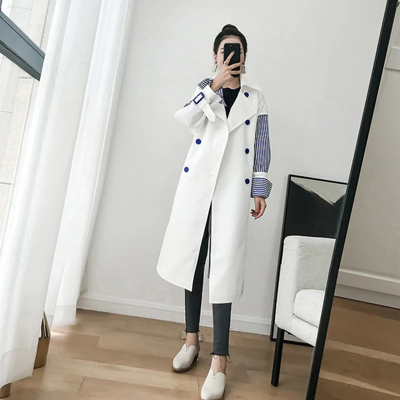 BZBFSKY Patchwork Striped Trench Coat For Women Windbreaker Lapel Slim 2019 Spring Autumn Windbreakers Korean Fashion Clothes