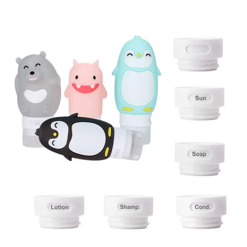 

1 Set Portable Silicon Travel Bottles Set Cosmetic Container Carry-on Cream Jars Cute Cartoon Make Up Bottles G0308