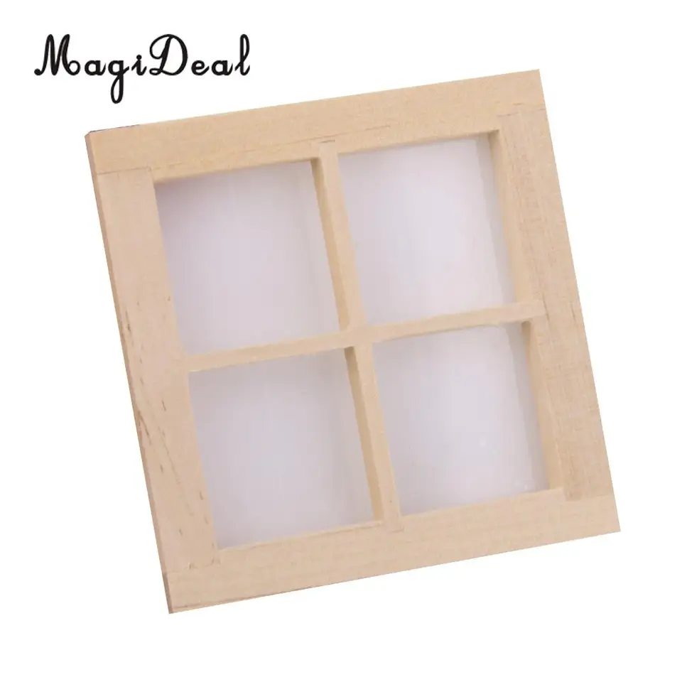 Magideal 1pc 1 12 Dollhouse Miniature Wooden 4 Pane Window Diy