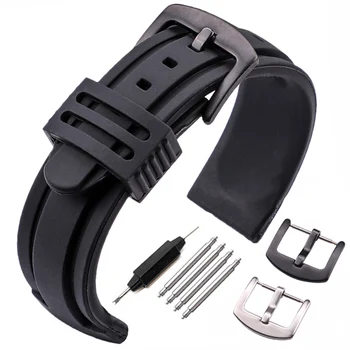 22mm 24mm Silicone Watch Band Strap Sport Soft Diving Rubber Clock Watchbands Stainless Steel Pin Buckle Bracelet Accessories 24mm silicone rubber watch band for sony smartwatch 2 sw2 dual brush 316l stainless steel buckle strap wrist belt bracelet black