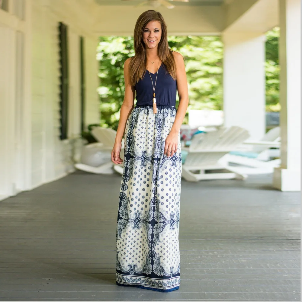country style Summer dress 2015 women printed casual maxi dress loose