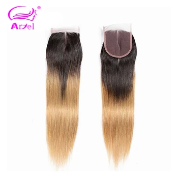 

ARIEL Hair Ombre 1b/27 4*4 Top Lace Closure Free/Middle/Three Part Swiss Lace Brazilian Remy 100% Human Hair Straight Closure