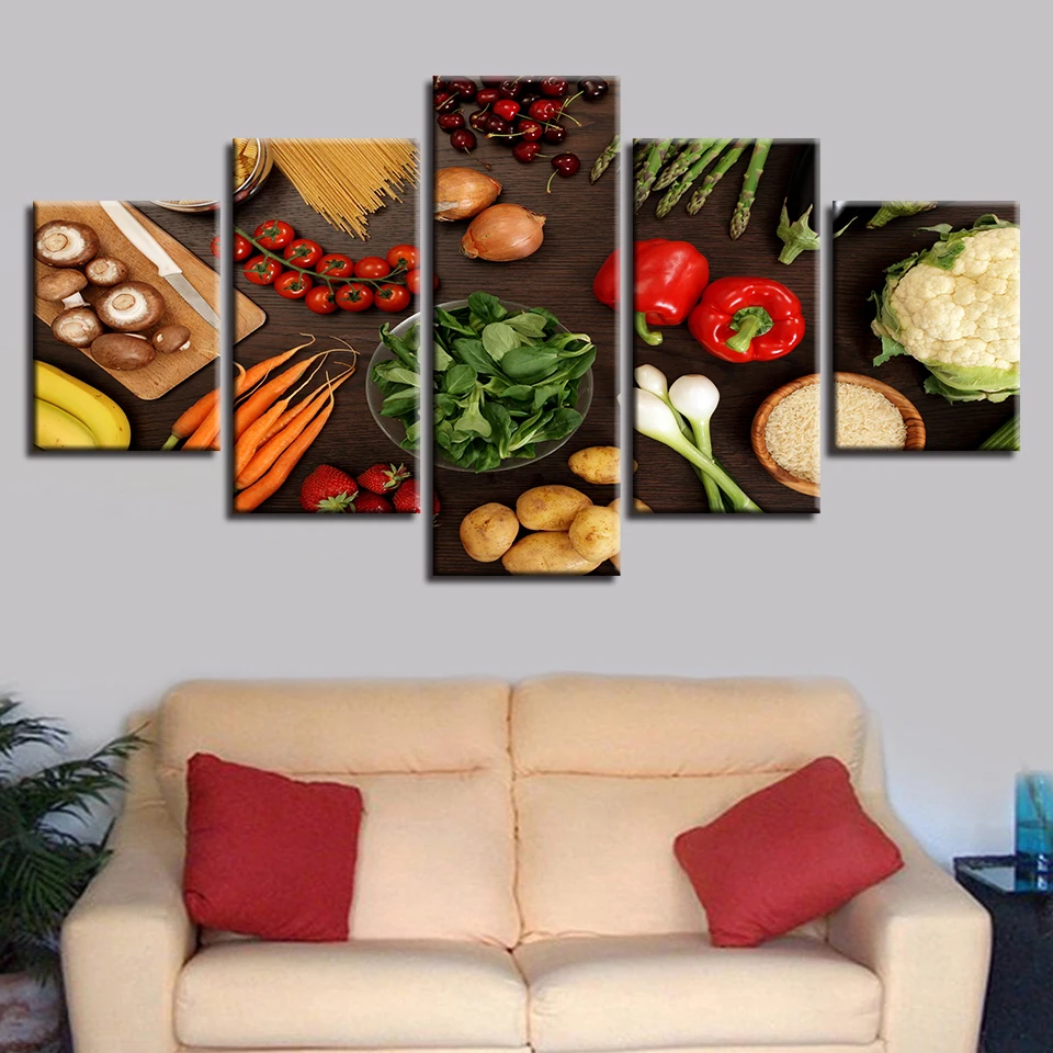 Kitchen-Decor-Wall-Art-Frame-5-Pieces-Vegetable-Mushroom-Chili-Potato-Carrot-Food-Paintings-HD-Printing (1)