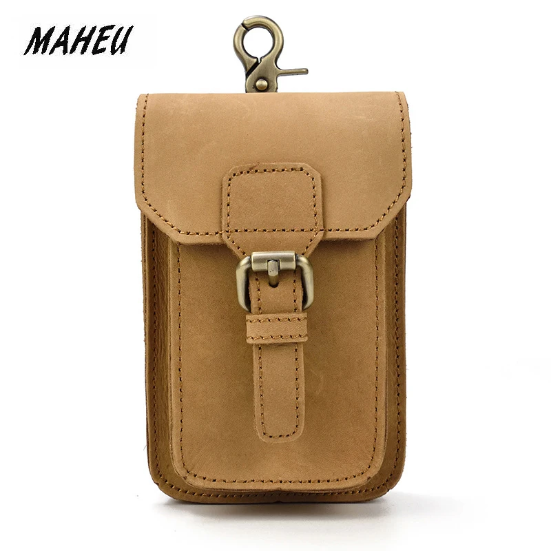 

MAHEU Man Male Leather Waist Mobile Phone Bag Pouch Cowhide Waist Packs Mini Belt Bum Bag For Men Belt Pouch On Waist Portable