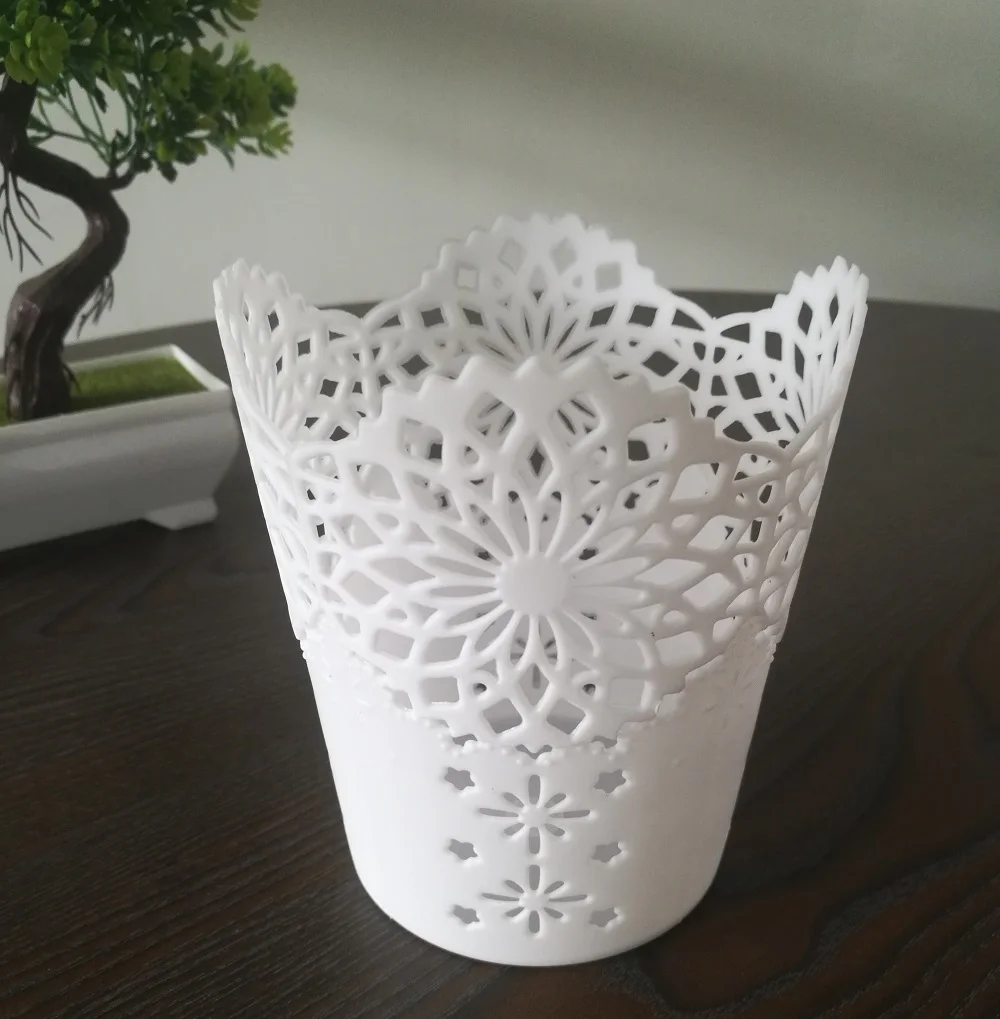 3pcs/set  Lace Hollow  Makeup Brush Pen Storage Holder Desk Organizer Flower Vase Pot White