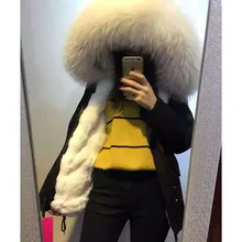 Женщина белого кролика Рекс из натурального меха пальто большой мех енота парка с капюшоном