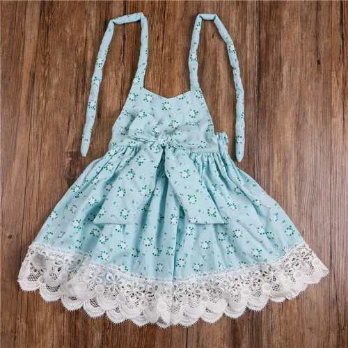 Puseky/платье для маленьких девочек г. Летние вечерние платья с открытой спиной в пляжном стиле с цветочным принтом для девочек, винтажная одежда для маленьких девочек От 3 до 6 лет - Цвет: Sky Blue