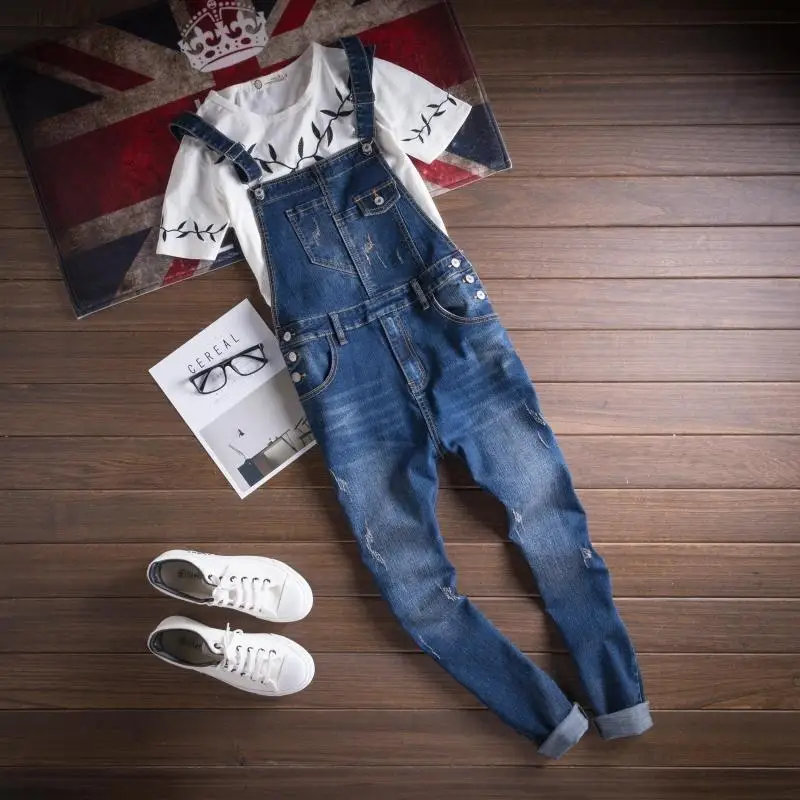 

New cowboy couples dress suspenders spring male Korean slim pants nine feet jeans pants