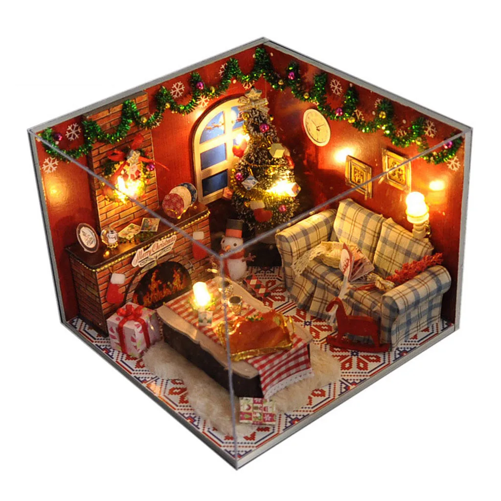 

Christmas DIY Loft Apartments Dollhouse Wooden Furniture LED Kit Christmas Birthday Gifts three-dimensional mosaic villa model