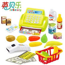 Pretend Play Simulation Electronic Supermarket Cash Register Toys With Foods Money Educational Furniture Toys For Girls Gifts