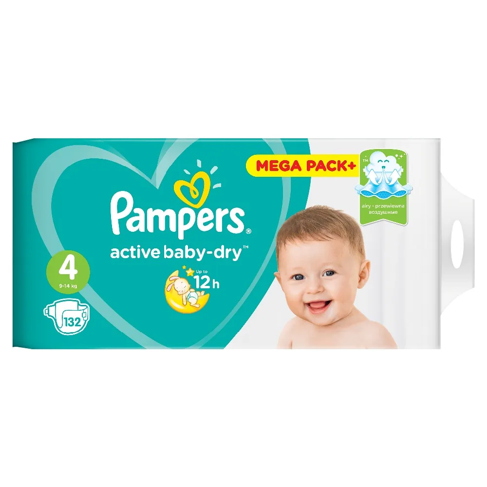 Подгузники Pampers Active Baby-Dry 9-14 кг, 4 размер, 132 шт