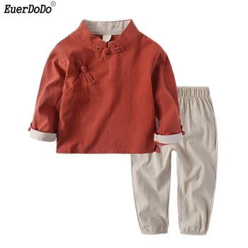 

Kid Autumn Winter Suit Retro Chinese Style Cotton Top Pants 2pcs Suit For Boys Girls Children's Clothing Set Girl Boy Outfits