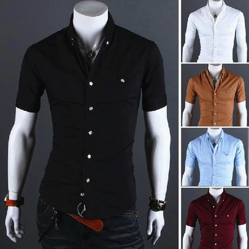 New Summer Casual Men's Shirt Slim Fit Business Male Dress Shirts Men's