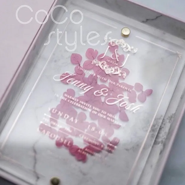  Cocostyles personalized dreamlike preserved fresh flower acrylic invitation card with box for aesth - 32869572956
