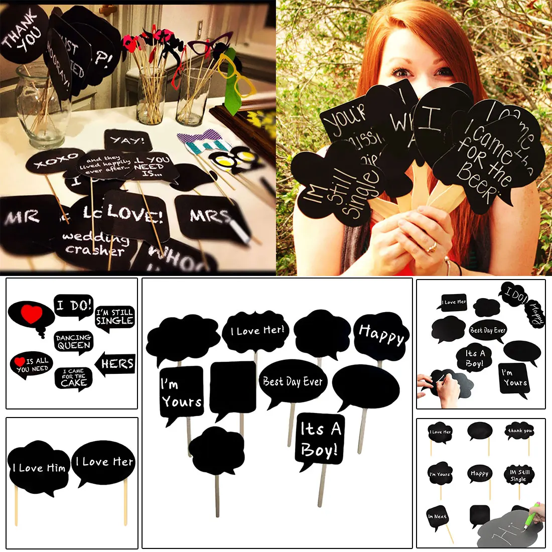 Вечерние черные карты+ палочки+ клей Mr Mrs Photo Booth Props Love DIY Фотография Свадебные украшения вечерние Photo Booth