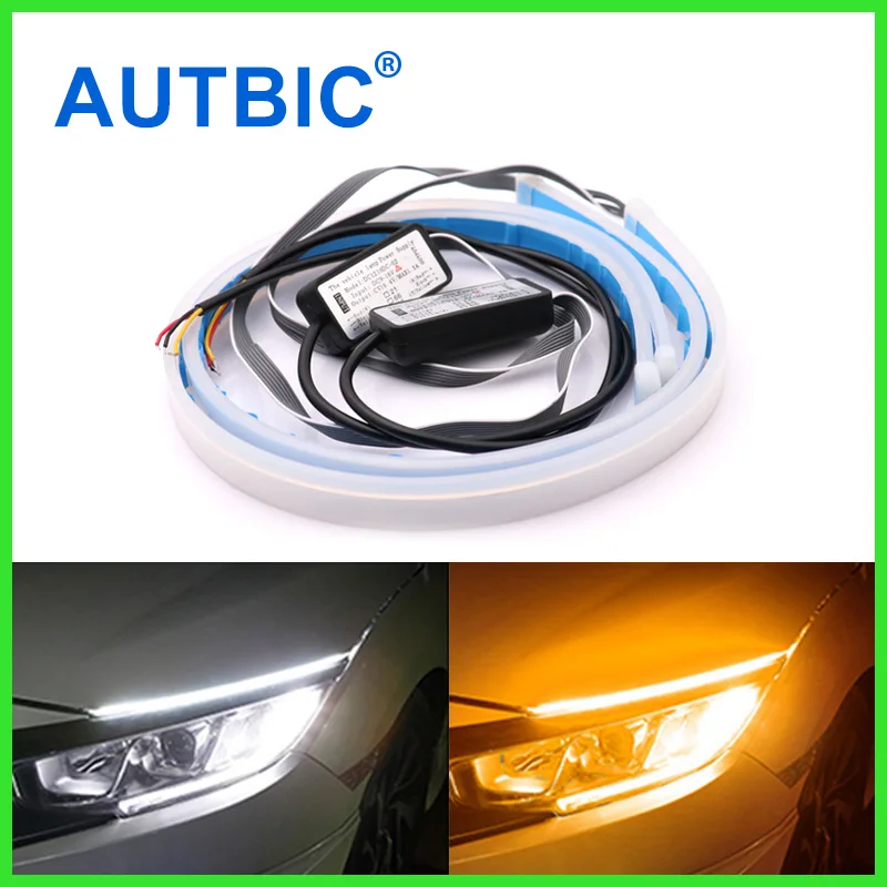 

2x Ultrafine Car DRL LED Daytime Running Lights White Turn Signal Yellow Guide Strip for Headlight Assembly Drop Shipping