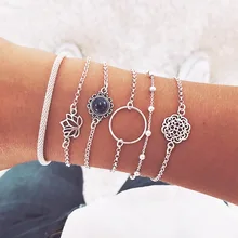 Умка дизайн ретро Женская бусинка в форме лотоса Круглый драгоценный камень цепь полый многослойный серебряный браслет изысканные вечерние ювелирные изделия Одежда