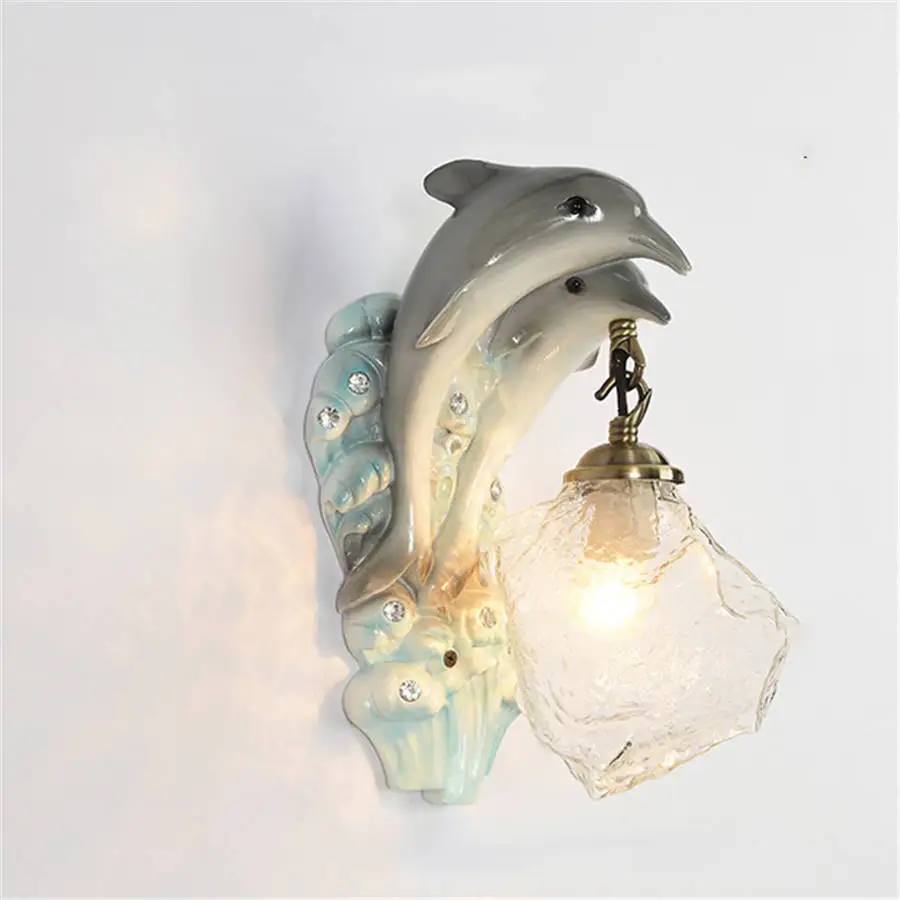 

art deco Dolphin Ice cubes resin wall lamp creative living room decoration kids bedroom bedside lamp Corridor wall sconces light