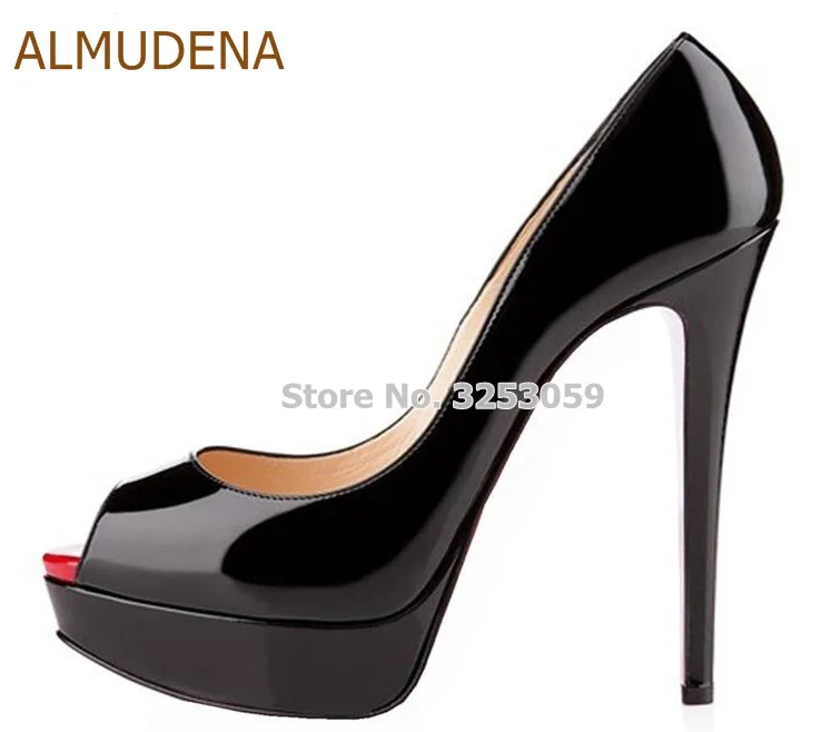 ALMUDENA/Лидер продаж; черные лакированные туфли-лодочки телесного цвета; модельные туфли на платформе и каблуке-шпильке; туфли для торжеств с открытым носком; Прямая поставка; US10 - Цвет: black