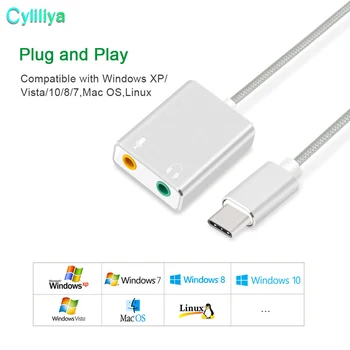 

USB-C Type-C Adapter Cable with 3.5mm 3D Stereo Sound Soundbox Earphones Plug and Speaker Microphone Jack Adapter