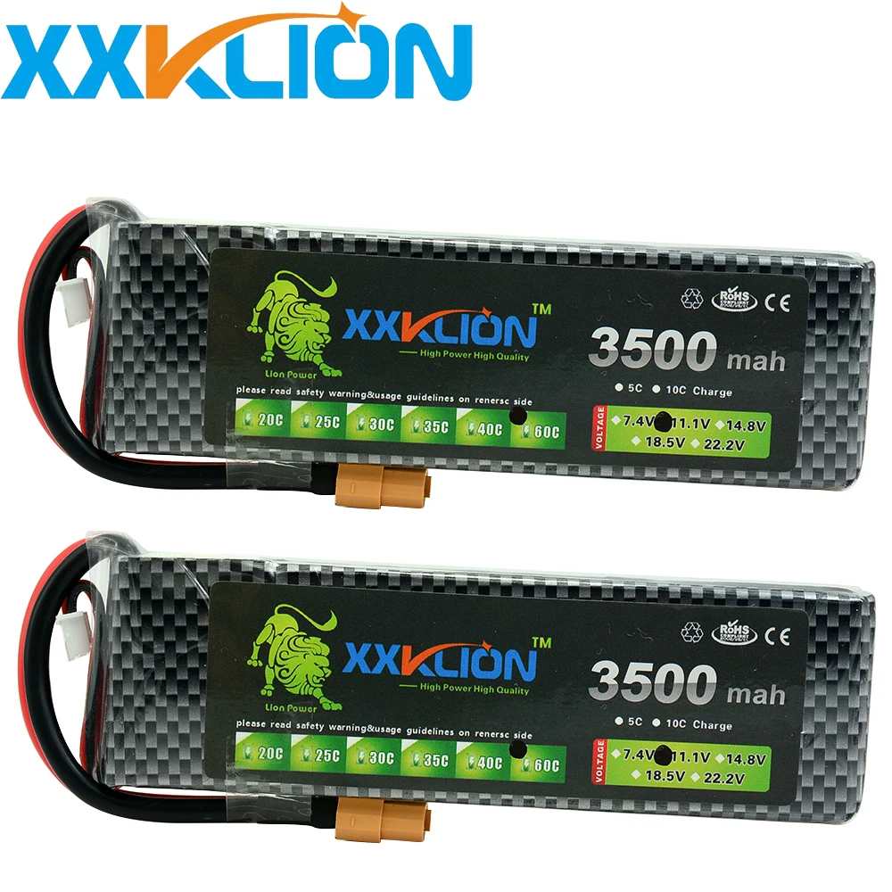 

2pcs XXKLION 3S 11.1V 3500mah 25C 30C 35C 40C 60C rc drone Lipo Battery Remote Helicopter Four Axis Car Power T XT60 TRX Plug