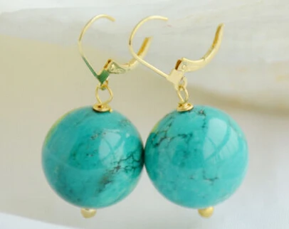 

Hot selling> free shipping 13378 natural round green round turquoise dangle earring -Bride jewelry free shipping