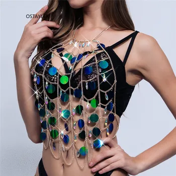 

2019 Hotselling Strap Bra Body Chain Handmade Sexy Rhinestone Sequined Breast Chain Summer Bikini Party Show Body Alloy Jewelry